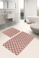 - PaspasTakimi-2li-Set1447-Gorsel-4 - Realhomes  2'li Set Kremit Zeminde Geometrik Motifli Örme Desenli Geometrik Sade & Şık  2'li Banyo & Mutfak Paspas Takımı Realhomes