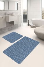 - PaspasTakimi-2li-Set1448-Gorsel-2 - Realhomes  2'li Set Mavi Zeminde Geometrik Motifli Örgü Desenli Geometrik Sade & Şık  2'li Banyo & Mutfak Paspas Takımı Realhomes