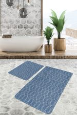 - PaspasTakimi-2li-Set1448-Gorsel-4 - Realhomes  2'li Set Mavi Zeminde Geometrik Motifli Örgü Desenli Geometrik Sade & Şık  2'li Banyo & Mutfak Paspas Takımı Realhomes