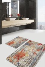 - PaspasTakimi-2li-Set1449-Gorsel - Realhomes  2'li Set Çok Renkli Zeminde Kanvas Motifli Yağlıboya Desenli Eskitme Motifli Klasik  2'li Banyo & Mutfak Paspas Takımı Realhomes
