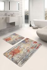 - PaspasTakimi-2li-Set1449-Gorsel-2 - Realhomes  2'li Set Çok Renkli Zeminde Kanvas Motifli Yağlıboya Desenli Eskitme Motifli Klasik  2'li Banyo & Mutfak Paspas Takımı Realhomes