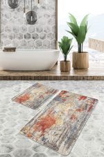 - PaspasTakimi-2li-Set1449-Gorsel-4 - Realhomes  2'li Set Çok Renkli Zeminde Kanvas Motifli Yağlıboya Desenli Eskitme Motifli Klasik  2'li Banyo & Mutfak Paspas Takımı Realhomes