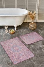 - Realhomes - Realhomes  2'li Set Pembe Zeminde Antik Motifli El Dokuma Desenli Avangarde Sade & Şık  2'li Banyo & Mutfak Paspas Takımı Realhomes