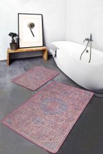 - PaspasTakimi-2li-Set1450-Gorsel-4 - Realhomes  2'li Set Pembe Zeminde Antik Motifli El Dokuma Desenli Avangarde Sade & Şık  2'li Banyo & Mutfak Paspas Takımı Realhomes