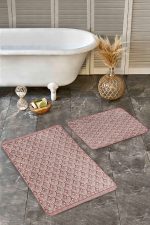 - Realhomes - Realhomes  2'li Set Kırmızı - Krem Zeminde Örgü Motifli Etnik Desenli Geometrik Sade & Şık  2'li Banyo & Mutfak Paspas Takımı Realhomes