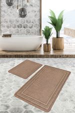 2'li Set Kahverengi Zeminde Hasır Motifli Jüt Desenli Vintage Klasik  2'li Banyo & Mutfak Paspas Takımı Realhomes