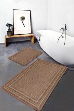 2'li Set Kahverengi Zeminde Hasır Motifli Jüt Desenli Vintage Klasik  2'li Banyo & Mutfak Paspas Takımı Realhomes