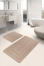 - PaspasTakimi-2li-Set1454-Gorsel-2 - Realhomes  2'li Set Bej Zeminde Jüt Motifli Hasır Desenli Klasik Vintage  2'li Banyo & Mutfak Paspas Takımı Realhomes