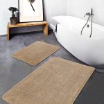 2'li Set Kahverengi - Turuncu Zeminde Post Motifli Leopar Desenli Sade & Şık Klasik  2'li Banyo & Mutfak Paspas Takımı Realhomes