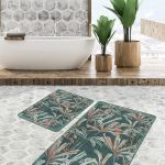 2'li Set Füme Zeminde Çerçeveli Motifli Örgü Desenli Geometrik Sade & Şık  2'li Banyo & Mutfak Paspas Takımı Realhomes