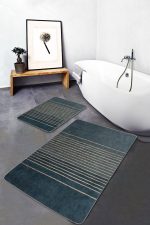 - PaspasTakimi-2li-Set1457-Gorsel-4 - Realhomes 2'li Set Mavi Zeminde El Dokuma Motifli Hasır Desenli Sade & Şık Klasik 2'li Banyo & Mutfak Paspas Takımı Realhomes