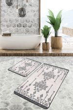 - PaspasTakimi-2li-Set1459-Gorsel-1 - Realhomes  2'li Set Krem - Siyah Zeminde Antika Motifli Geleneksel Desenli Etnik Motifler Vintage  2'li Banyo & Mutfak Paspas Takımı Realhomes