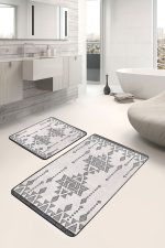 - PaspasTakimi-2li-Set1459-Gorsel - Realhomes  2'li Set Krem - Siyah Zeminde Antika Motifli Geleneksel Desenli Etnik Motifler Vintage  2'li Banyo & Mutfak Paspas Takımı Realhomes