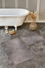 - Realhomes - Realhomes  2'li Set Kahverengi Zeminde Dokuma Motifli Vintage Desenli Eskitme Motifli Sade & Şık  2'li Banyo & Mutfak Paspas Takımı Realhomes