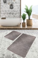 - PaspasTakimi-2li-Set1460-Gorsel-5 - Realhomes  2'li Set Kahverengi Zeminde Dokuma Motifli Vintage Desenli Eskitme Motifli Sade & Şık  2'li Banyo & Mutfak Paspas Takımı Realhomes