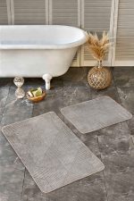 - Realhomes - Realhomes 2'li Set Krem Zeminde Dokuma Motifli Geometrik Desenli Geometrik Sade & Şık 2'li Banyo & Mutfak Paspas Takımı Realhomes