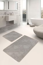 - PaspasTakimi-2li-Set1461-Gorsel-4 - Realhomes 2'li Set Krem Zeminde Dokuma Motifli Geometrik Desenli Geometrik Sade & Şık 2'li Banyo & Mutfak Paspas Takımı Realhomes