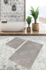 - PaspasTakimi-2li-Set1461-Gorsel-5 - Realhomes 2'li Set Krem Zeminde Dokuma Motifli Geometrik Desenli Geometrik Sade & Şık 2'li Banyo & Mutfak Paspas Takımı Realhomes