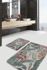 - PaspasTakimi-2li-Set1463-Gorsel-2 - Realhomes  2'li Set Yeşil Zeminde Çiçek Motifli Geleneksel Desenli Summer & Fresh Floral  2'li Banyo & Mutfak Paspas Takımı Realhomes