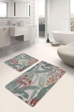 - PaspasTakimi-2li-Set1463-Gorsel-5 - Realhomes  2'li Set Yeşil Zeminde Çiçek Motifli Geleneksel Desenli Summer & Fresh Floral  2'li Banyo & Mutfak Paspas Takımı Realhomes