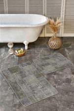 2'li Set Haki Zeminde Patchwork Motifli Etnik Desenli Vintage Klasik  2'li Banyo & Mutfak Paspas Takımı Realhomes