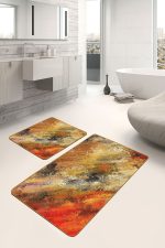 - PaspasTakimi-2li-Set1465-Gorsel-1 - Realhomes  2'li Set Kırmızı Zeminde Kanvas Motifli Yağlıboya Desenli Modern Sade & Şık  2'li Banyo & Mutfak Paspas Takımı Realhomes