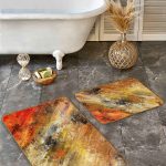 2'li Set Yeşil Zeminde Geometrik Motifli Kanvas Desenli Geometrik Modern  2'li Banyo & Mutfak Paspas Takımı Realhomes