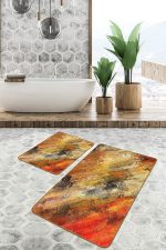 - PaspasTakimi-2li-Set1465-Gorsel-2 - Realhomes  2'li Set Kırmızı Zeminde Kanvas Motifli Yağlıboya Desenli Modern Sade & Şık  2'li Banyo & Mutfak Paspas Takımı Realhomes