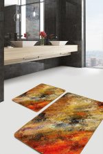 - PaspasTakimi-2li-Set1465-Gorsel-5 - Realhomes  2'li Set Kırmızı Zeminde Kanvas Motifli Yağlıboya Desenli Modern Sade & Şık  2'li Banyo & Mutfak Paspas Takımı Realhomes