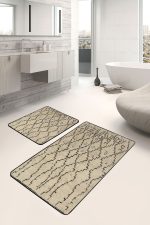 - PaspasTakimi-2li-Set1466-Gorsel-1 - Realhomes  2'li Set Krem - Siyah Zeminde Kilim Motifli El Dokuma Desenli Etnik Motifler Eskitme Motifli  2'li Banyo & Mutfak Paspas Takımı Realhomes