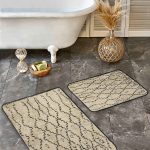 2'li Set Kahverengi Zeminde Etnik Motifli Baklava Desenli Eskitme Motifli Geometrik  2'li Banyo & Mutfak Paspas Takımı Realhomes