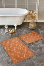 - Realhomes - Realhomes  2'li Set Turuncu Zeminde Etnik Motifli El Dokuma Desenli Geometrik Sade & Şık  2'li Banyo & Mutfak Paspas Takımı Realhomes