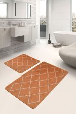 - PaspasTakimi-2li-Set1467-Gorsel-2 - Realhomes  2'li Set Turuncu Zeminde Etnik Motifli El Dokuma Desenli Geometrik Sade & Şık  2'li Banyo & Mutfak Paspas Takımı Realhomes