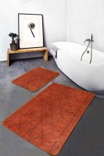 - PaspasTakimi-2li-Set1468-Gorsel-2 - Realhomes 2'li Set Turuncu Zeminde Yöresel Motifli Tribal Desenli Geometrik Eskitme Motifli 2'li Banyo & Mutfak Paspas Takımı Realhomes