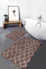 2'li Set Kahverengi Zeminde Etnik Motifli Baklava Desenli Eskitme Motifli Geometrik  2'li Banyo & Mutfak Paspas Takımı Realhomes