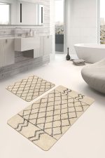 - PaspasTakimi-2li-Set1471-Gorsel-1 - Realhomes  2'li Set KRem Zeminde El Dokuma Motifli Etnik Desenli Geometrik Vintage  2'li Banyo & Mutfak Paspas Takımı Realhomes