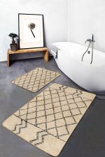 - PaspasTakimi-2li-Set1471-Gorsel-4 - Realhomes  2'li Set KRem Zeminde El Dokuma Motifli Etnik Desenli Geometrik Vintage  2'li Banyo & Mutfak Paspas Takımı Realhomes