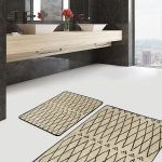 2'li Set Sarı - Krem Zeminde Kanvas Motifli Duvar Desenli Eskitme Motifli Vintage  2'li Banyo & Mutfak Paspas Takımı Realhomes