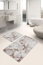 - PaspasTakimi-2li-Set1473-Gorsel-1 - Realhomes  2'li Set Krem - Kızıl Zeminde Kanvas Motifli Boya Desenli Eskitme Motifli Vintage  2'li Banyo & Mutfak Paspas Takımı Realhomes