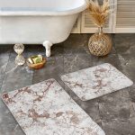 2'li Set Gold - Gri Zeminde Çerçeveli Motifli Eskitme Desenli Klasik Geometrik  2'li Banyo & Mutfak Paspas Takımı Realhomes