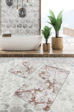 - PaspasTakimi-2li-Set1473-Gorsel-2 - Realhomes  2'li Set Krem - Kızıl Zeminde Kanvas Motifli Boya Desenli Eskitme Motifli Vintage  2'li Banyo & Mutfak Paspas Takımı Realhomes