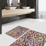 2'li Set Kırmızı Zeminde Geometrik Motifli Mozaik Desenli Geometrik Sade & Şık  2'li Banyo & Mutfak Paspas Takımı Realhomes