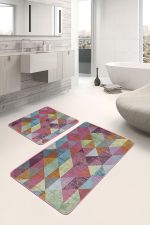 - PaspasTakimi-2li-Set1475-Gorsel - Realhomes  2'li Set Çok Renkli Zeminde El Dokuma Motifli Üçgen Desenli Geometrik Sade & Şık  2'li Banyo & Mutfak Paspas Takımı Realhomes