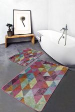 - PaspasTakimi-2li-Set1475-Gorsel-2 - Realhomes  2'li Set Çok Renkli Zeminde El Dokuma Motifli Üçgen Desenli Geometrik Sade & Şık  2'li Banyo & Mutfak Paspas Takımı Realhomes