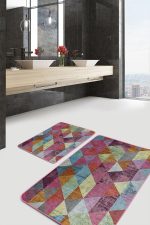 - PaspasTakimi-2li-Set1475-Gorsel-4 - Realhomes  2'li Set Çok Renkli Zeminde El Dokuma Motifli Üçgen Desenli Geometrik Sade & Şık  2'li Banyo & Mutfak Paspas Takımı Realhomes