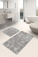 - PaspasTakimi-2li-Set1477-Gorsel - Realhomes 2'li Set Krem - Kahverengi Zeminde Eskitme Motifli Örgü Desenli Floral Sade & Şık 2'li Banyo & Mutfak Paspas Takımı Realhomes