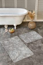 - Realhomes - Realhomes 2'li Set Krem - Kahverengi Zeminde Eskitme Motifli Örgü Desenli Floral Sade & Şık 2'li Banyo & Mutfak Paspas Takımı Realhomes