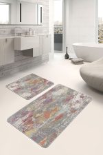 - PaspasTakimi-2li-Set1478-Gorsel-2 - Realhomes 2'li Set Krem Zeminde Örgü Motifli Kilim Desenli Eskitme Motifli Modern 2'li Banyo & Mutfak Paspas Takımı Realhomes