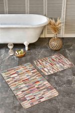 - Realhomes - Realhomes 2'li Set Rengarenk Zeminde Patchwork Motifli Kilim Desenli Vintage Sade & Şık 2'li Banyo & Mutfak Paspas Takımı Realhomes