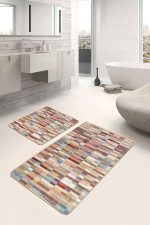 - PaspasTakimi-2li-Set1479-Gorsel-2 - Realhomes 2'li Set Rengarenk Zeminde Patchwork Motifli Kilim Desenli Vintage Sade & Şık 2'li Banyo & Mutfak Paspas Takımı Realhomes